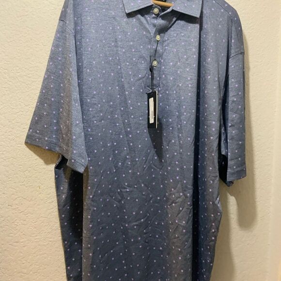 MWT FootJoy Mens Blue Purple Floral Polyester Spandex Mesh Golf Polo Shirt 2XL - Picture 2 of 7
